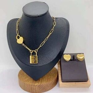 Gold Heart and Lock Jewelry Set